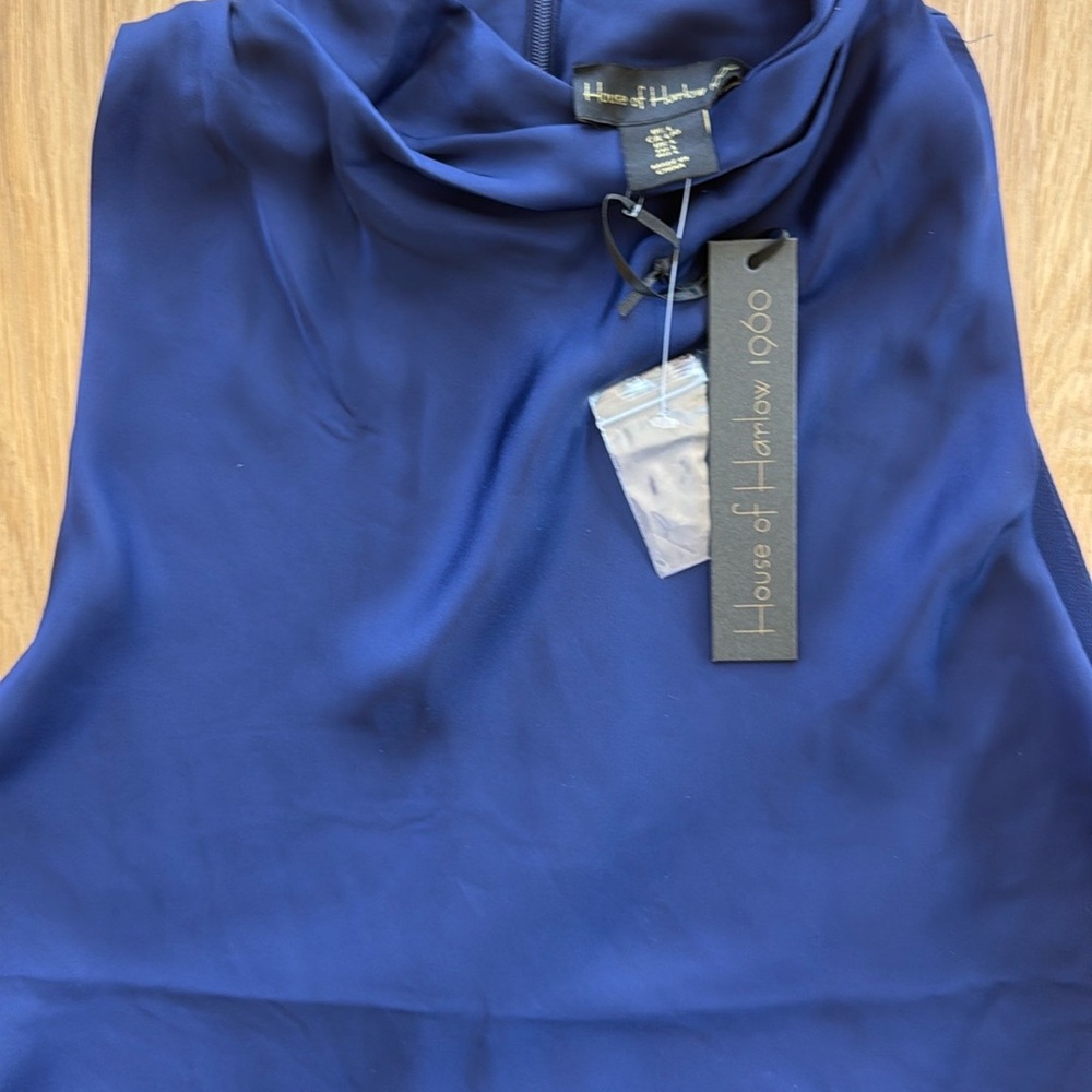 House of Harlow 1960 high neck back zip flattering top royal blue size large - Picture 6 of 7